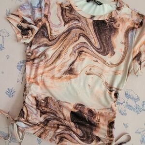 Ruched Marble Print Baby Tee